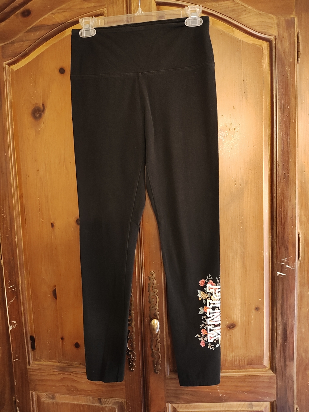 PINK Victoria's Secret Black Leggings with Floral Accent